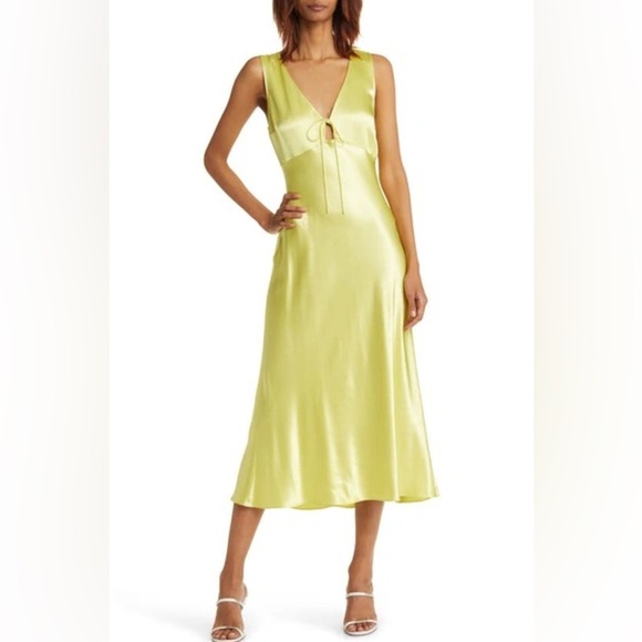 Rails Cindi Sleeveless Satin V Neck Midi Dress - Picture 1 of 6
